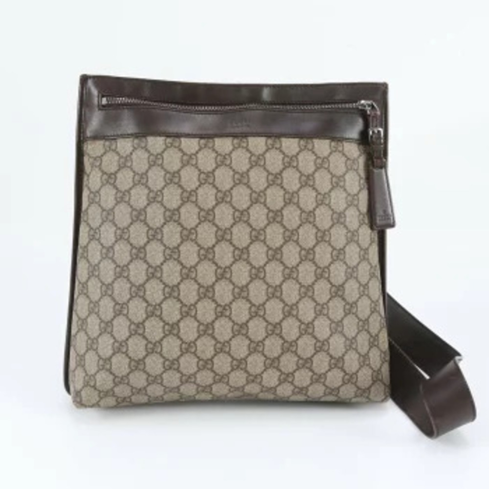 Gucci GG Supreme Leather Messenger Crossbody Bag Brown